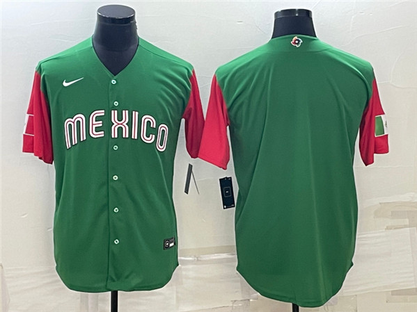 Men's Mexico Baseball Blank 2023 Green World Baseball With Patch Classic Stitched Jersey - Click Image to Close